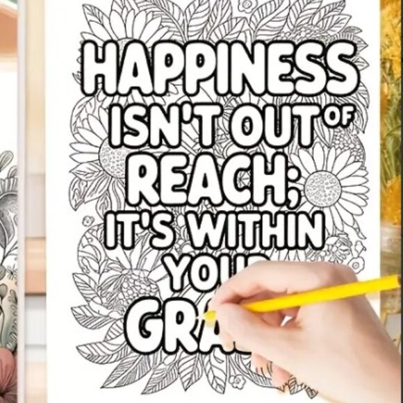 Adult & Teen Mental Health Coloring Book - Floral Designs, Inspirational Quotes - Picture 2 of 3
